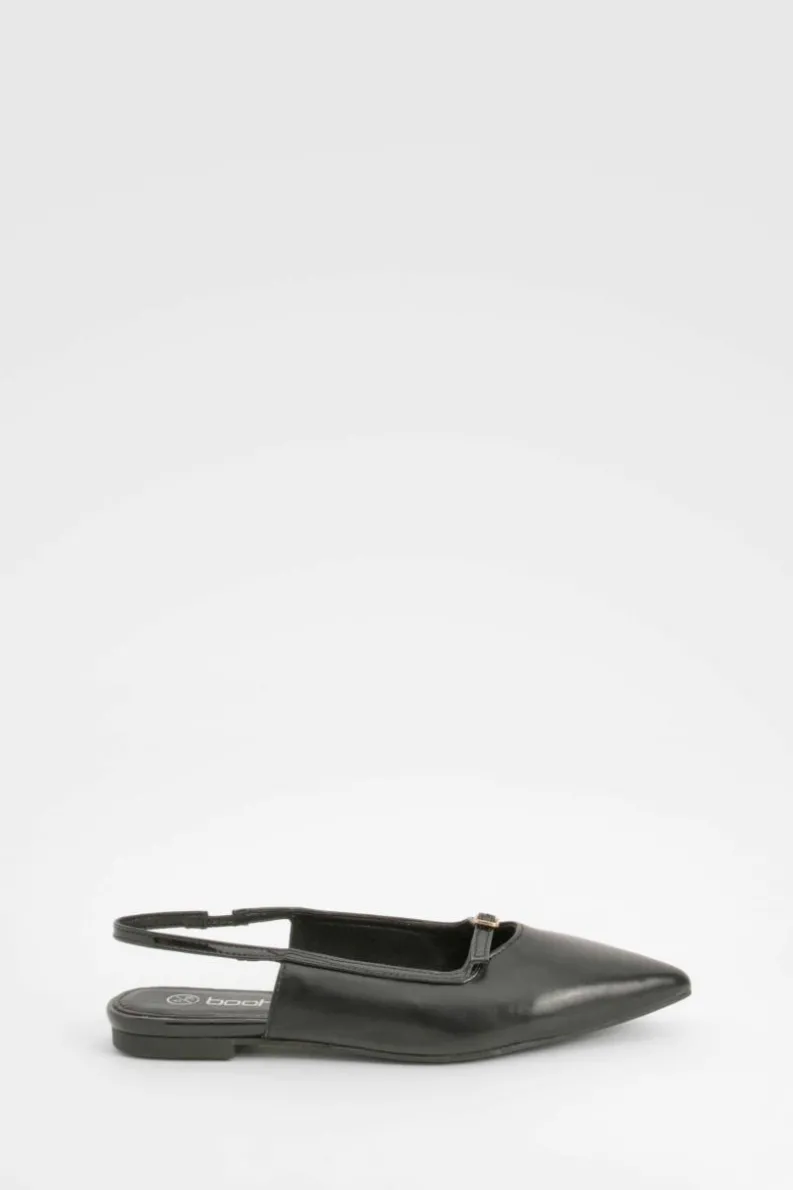 Flats*boohoo Buckle Slingback Pointed Flats black