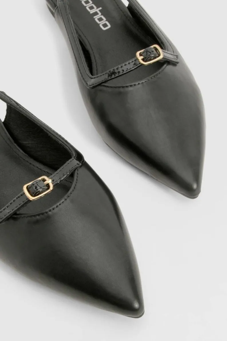 Flats*boohoo Buckle Slingback Pointed Flats black