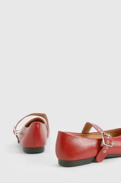 Ballet Flats|Flats*boohoo Buckle Strap Ballet Flats red