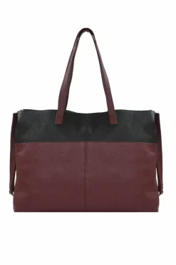 Shoulder Bags|Tote Bags*Sostter Bugundy and Black Colour Block Horizontal Leather Tote Burgundy