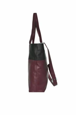 Shoulder Bags|Tote Bags*Sostter Bugundy and Black Colour Block Horizontal Leather Tote Burgundy