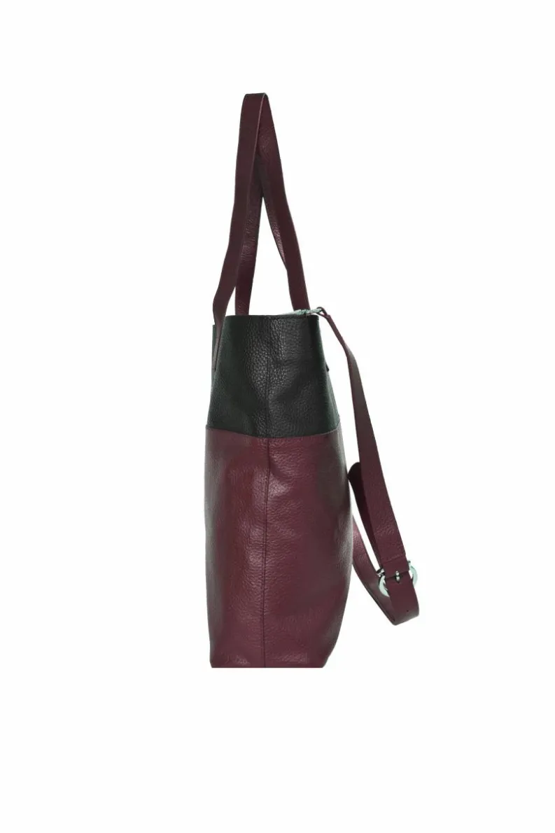 Shoulder Bags|Tote Bags*Sostter Bugundy and Black Colour Block Horizontal Leather Tote Burgundy