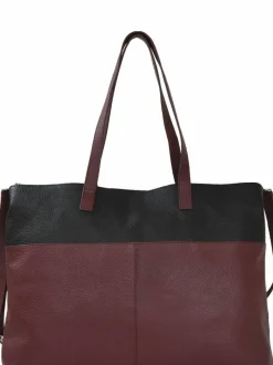 Shoulder Bags|Tote Bags*Sostter Bugundy and Black Colour Block Horizontal Leather Tote Burgundy