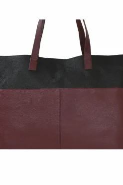 Shoulder Bags|Tote Bags*Sostter Bugundy and Black Colour Block Horizontal Leather Tote Burgundy