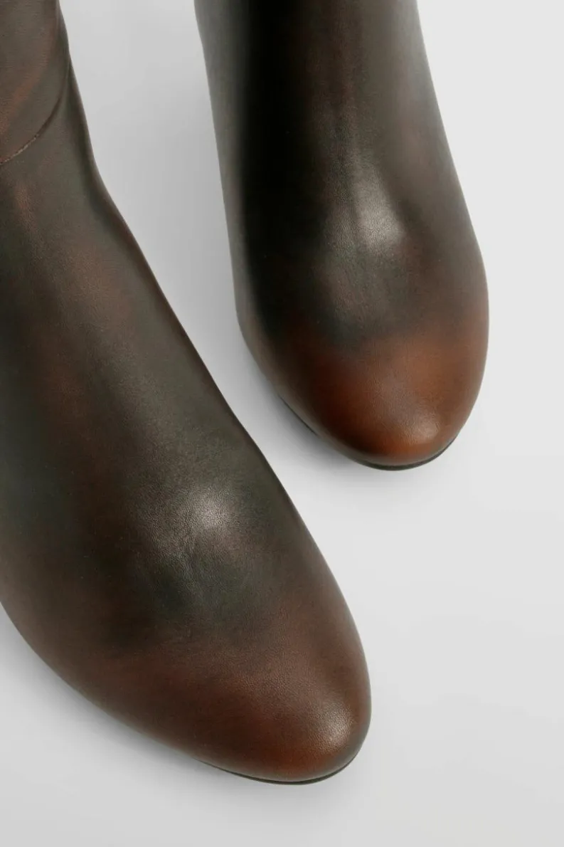 Heels|Over The Knee Boots*boohoo Burnished Knee High Block Heel Boots chocolate