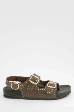 Sandals*boohoo Burnished Pu Studded Double Strap Dad Sandals chocolate
