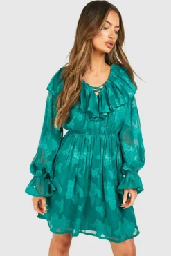 Smock Dresses*boohoo Burnout Floral Frill Detail Smock Dress green