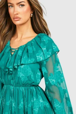 Smock Dresses*boohoo Burnout Floral Frill Detail Smock Dress green