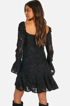 Skater Dresses*boohoo Burnout Floral Milkmaid Mini Dress black