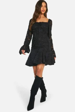 Skater Dresses*boohoo Burnout Floral Milkmaid Mini Dress black
