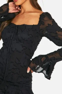Skater Dresses*boohoo Burnout Floral Milkmaid Mini Dress black
