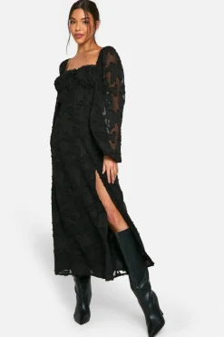 Skater Dresses|Mini Dresses*boohoo Burnout Floral Milkmaid Skater Dress black