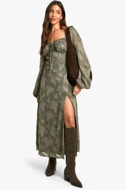 Skater Dresses|Mini Dresses*boohoo Burnout Floral Milkmaid Skater Dress dark olive