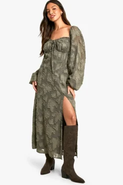 Skater Dresses|Mini Dresses*boohoo Burnout Floral Milkmaid Skater Dress dark olive