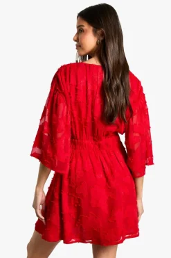 Skater Dresses|Long Sleeve Dresses*boohoo Burnout Floral Plunge Skater Dress red