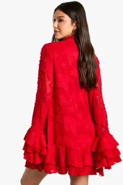 Smock Dresses|Mini Dresses*boohoo Burnout Floral Ruffle Smock Dress red