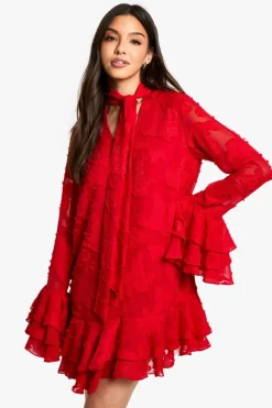 Smock Dresses|Mini Dresses*boohoo Burnout Floral Ruffle Smock Dress red