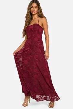 Maxi Dresses*boohoo Burnout Floral Tie Back Maxi Dress wine