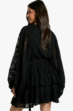 Skater Dresses|Mini Dresses*boohoo Burnout Paisley Tiered Belted Skater Dress black