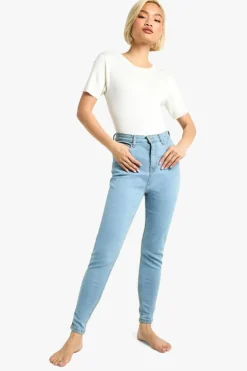 Up To 80% Off Winter Warmers|Denim*boohoo Butt Shaper High Rise Skinny Jeans light blue
