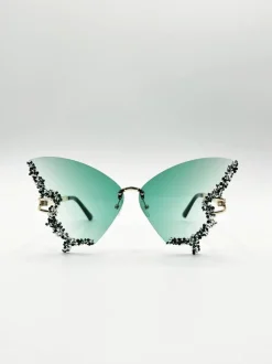 Sunglasses*SVNX Butterfly Lens with Crystal Detail in Green