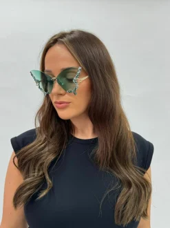 Sunglasses*SVNX Butterfly Lens with Crystal Detail in Green