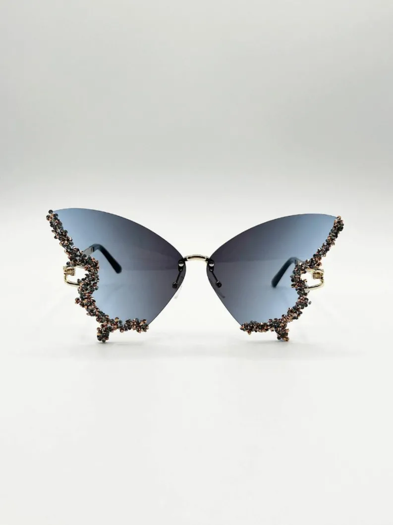 Sunglasses*SVNX Butterfly Lens with Crystal Detail in Blue