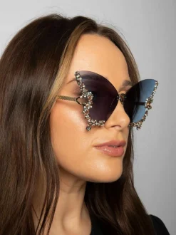 Sunglasses*SVNX Butterfly Lens with Crystal Detail in Blue