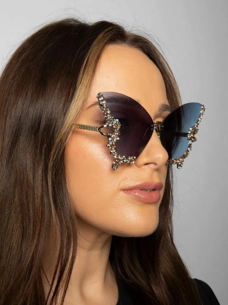 Sunglasses*SVNX Butterfly Lens with Crystal Detail in Blue