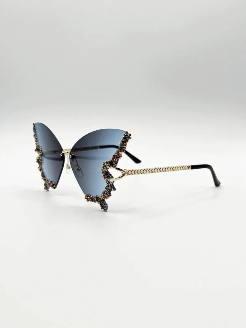 Sunglasses*SVNX Butterfly Lens with Crystal Detail in Blue