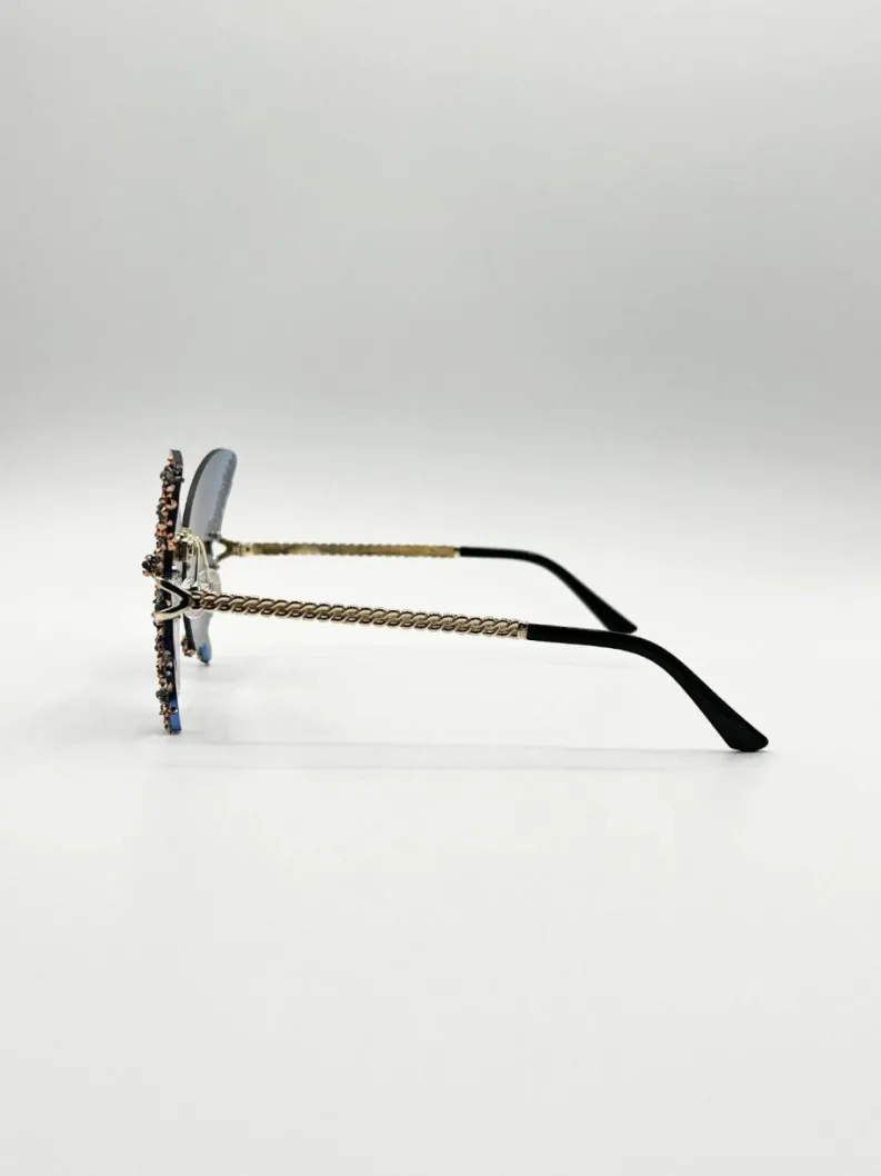Sunglasses*SVNX Butterfly Lens with Crystal Detail in Blue