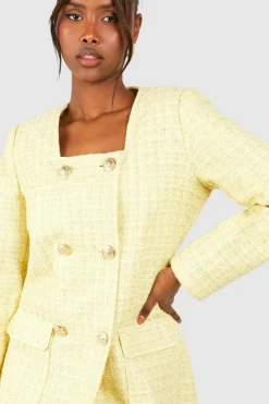 Blazer Dresses*boohoo Button Detail Boucle Blazer Dress lemon