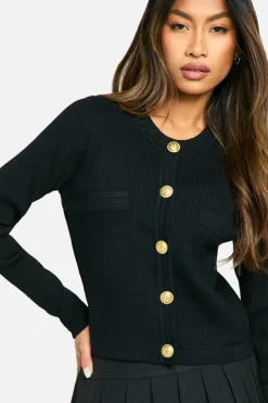 Cardigans|Knitwear*boohoo Button Detail Knitted Cardigan black