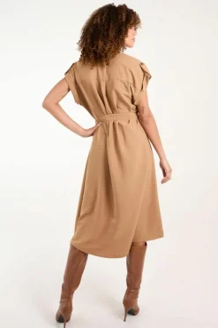 Shirt Dresses|Midi Dresses*Blue Vanilla Button Front Midi Utility Shirt Dress Tan