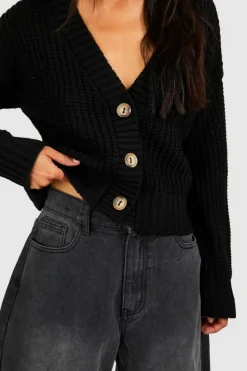 Cardigans|Knitwear*boohoo Button Through Crop Cardigan black