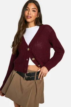 Cardigans*boohoo Button Through Crop Cardigan plum