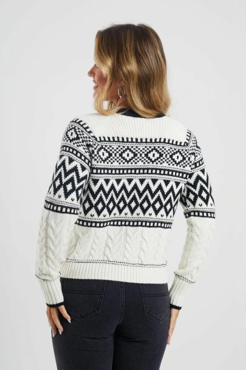 Cardigans*Brave Soul Button Through Fairisle Cable Knit Cardigan Cream