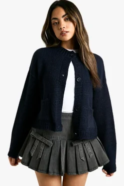 Cardigans*boohoo Button Through Soft Knit Cardigan navy
