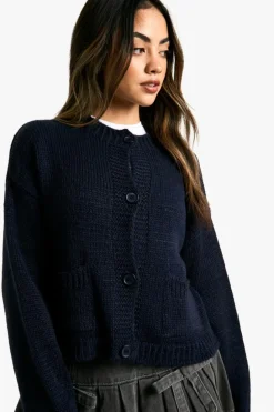 Cardigans*boohoo Button Through Soft Knit Cardigan navy