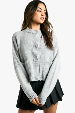 Cardigans|Up To 80% Off Winter Warmers*boohoo Button Through Soft Knit Cardigan grey