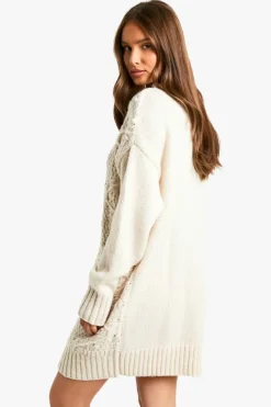Jumper Dresses|Jumper Dresses*boohoo Cable Detail Knitted Mini Jumper Dress stone