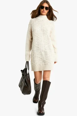 Jumper Dresses|Jumper Dresses*boohoo Cable Detail Knitted Mini Jumper Dress stone