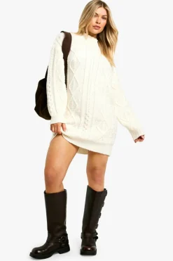 Mini Dresses|Jumper Dresses*boohoo Cable Detail Knitted Mini Jumper Dress cream