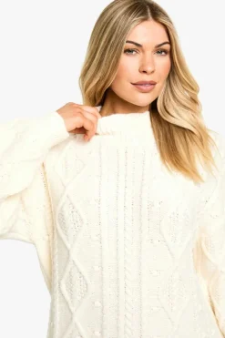Mini Dresses|Jumper Dresses*boohoo Cable Detail Knitted Mini Jumper Dress cream