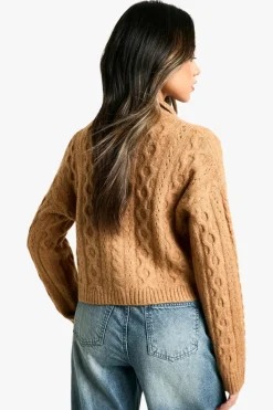 Cardigans|Up To 80% Off Winter Warmers*boohoo Cable Knit Collar Detail Cardigan camel