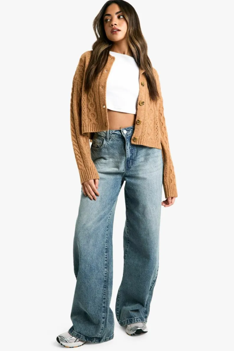 Cardigans|Up To 80% Off Winter Warmers*boohoo Cable Knit Collar Detail Cardigan camel