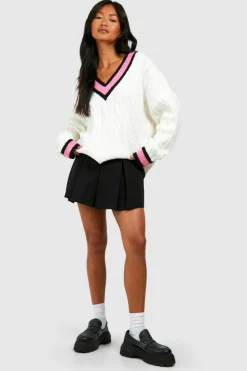 Jumpers|Knitwear*boohoo Cable Knit Cricket Jumper cream