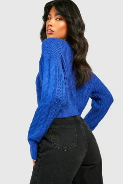 Jumpers|Jumpers & Cardigans*boohoo Cable Knit Crop Jumper cobalt