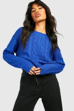 Jumpers|Jumpers & Cardigans*boohoo Cable Knit Crop Jumper cobalt