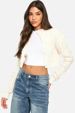 Cardigans|Jumpers & Cardigans*boohoo Cable Knit Cropped Cardigan cream